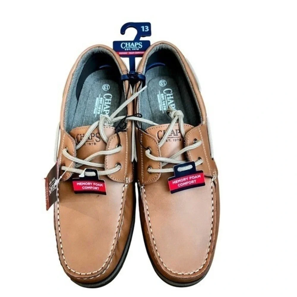 Chaps Benny Mens Boat Shoes Tan Brown Memory Foam Loafers Size‎ 13 NEW